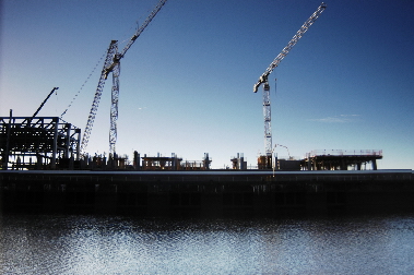 View from River Clyde of BBC during frame construction 